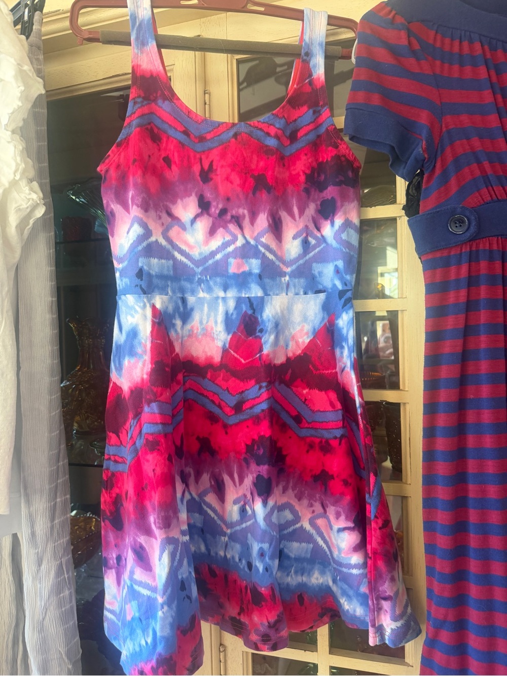 Express Pink & Blue Tie-Dye Sleeveless Fit-and-Flare Dress